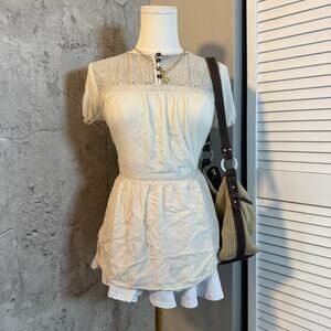 Cream Xhilaration Short Sleeve Top with Ruffle Details